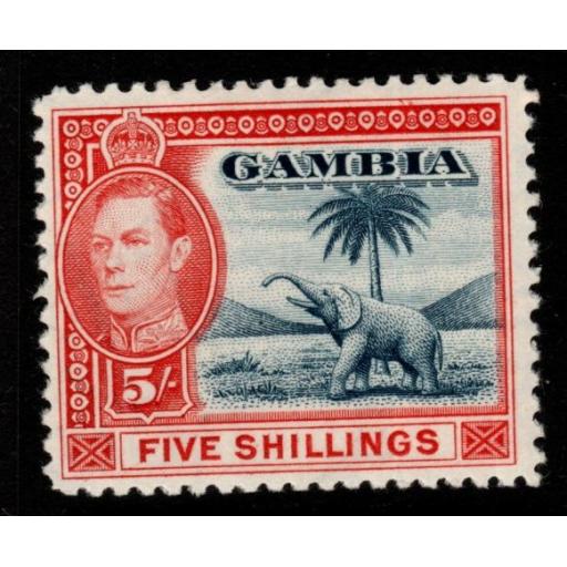 GAMBIA SG160 1938 5/= BLUE & VERMILION MTD MINT