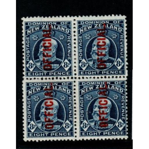 NEW ZEALAND SGO76c(x2) 1910-6 8d INDIGO-BLUE VERT PAIRS MNH
