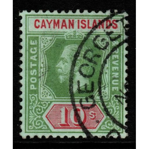 CAYMAN ISLANDS SG52 1914 10/- DEEP GREEN & RED/GREEN FINE USED