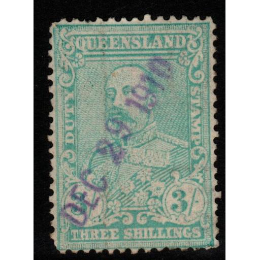 QUEENSLAND (STAMP DUTY) Bft58 1901 3/= GREEN USED