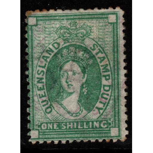QUEENSLAND SGF18 1871 1/= GREEN FISCALLY USED