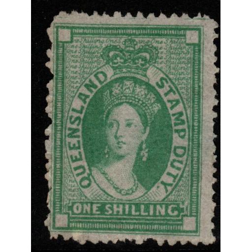 QUEENSLAND SGF27 1871 1/= GREEN FISCALLY USED