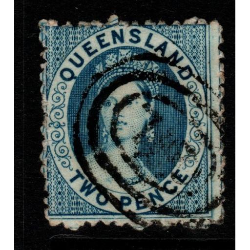 QUEENSLAND SG23 1862 2d PALE BLUE THICK PAPER p13 USED