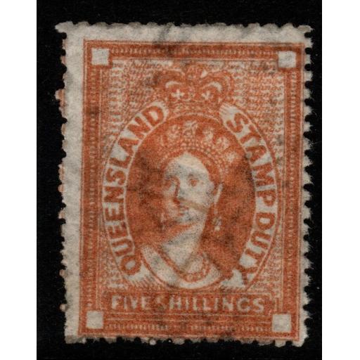 QUEENSLAND SGF21 1871 5/= ORANGE-BROWN FISCALLY USED