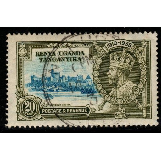 KENYA, UGANDA & TANGANYIKA SG124f 1935 20c DIAGONAL LINE BY TURRET FINE USED