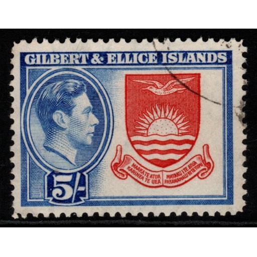 GILBERT & ELLICE IS. SG54 1939 5/= DEEP ROSE-RED & ROYAL BLUE FINE USED