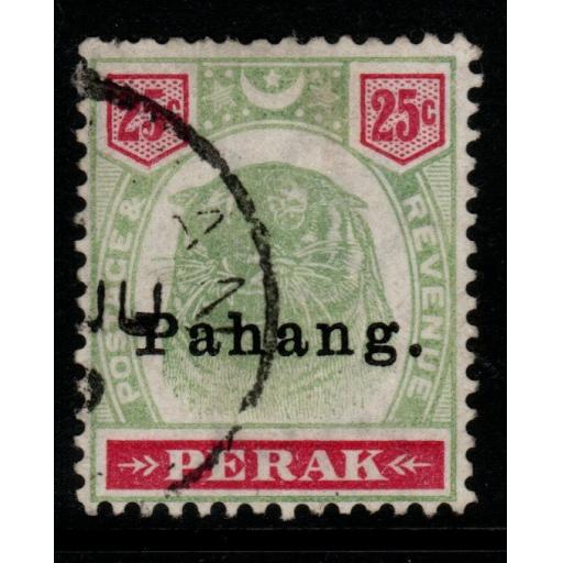 MALAYA PAHANG SG20 1898 25c GREEN & CARMINE USED(WASHED)