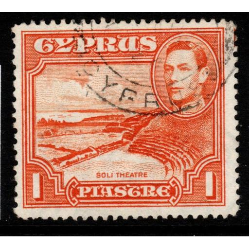 CYPRUS SG154a 1944 1pi ORANGE p13x12½ FINE USED