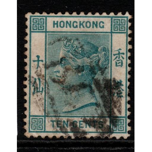 HONG KONG SG37 1884 10c DEEP BLUE-GREEN USED