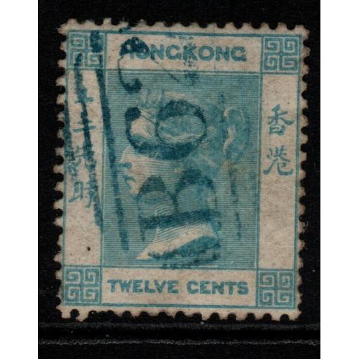 HONG KONG SG3 1862 12c PALE GREENISH BLUE USED