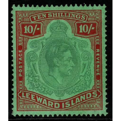 LEEWARD ISLANDS SG113a 1944 10/= PALE GREEN & DULL RED/GREEN ORD PAPER MTD MINT