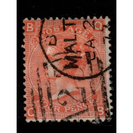 GB USED ABROAD IN MALTA SGZ49 PLATE 12 1865 4d VERMILION USED