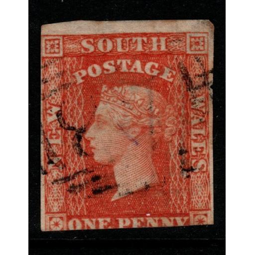 NEW SOUTH WALES SG109 1856 1d ORANGE-RED USED