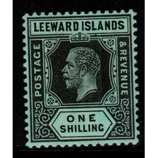 LEEWARD ISLANDS SG54a 1913 1/- BLACK/GREEN WHITE BACK MTD MINT