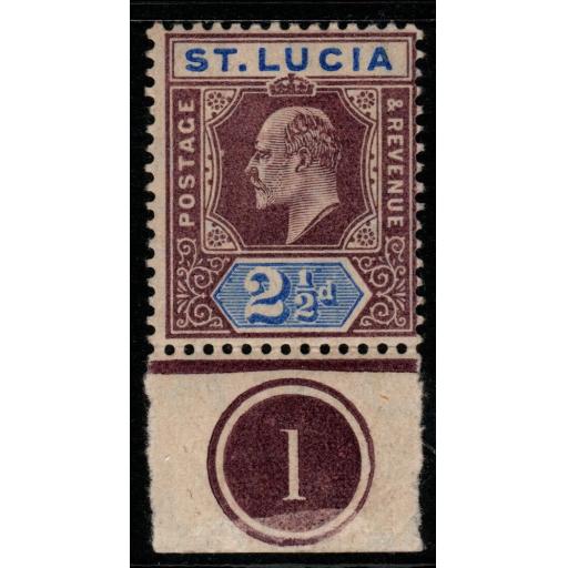ST.LUCIA SG68 1904 2½d DULL PURPLE & ULTRAMARINE PLATE 1 MTD MINT