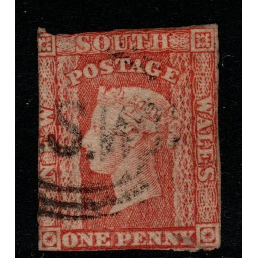 NEW SOUTH WALES SG108 1856 1d CARMINE-VERMILION USED