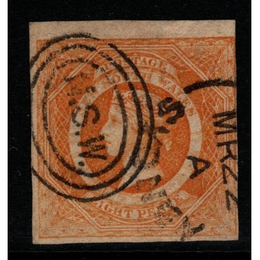 NEW SOUTH WALES SG98 1855 8d DULL YELLOW-ORANGE USED