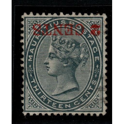 MAURITIUS SG117a 1887 2c on 13c SLATE SURCH INVERTED FINE USED