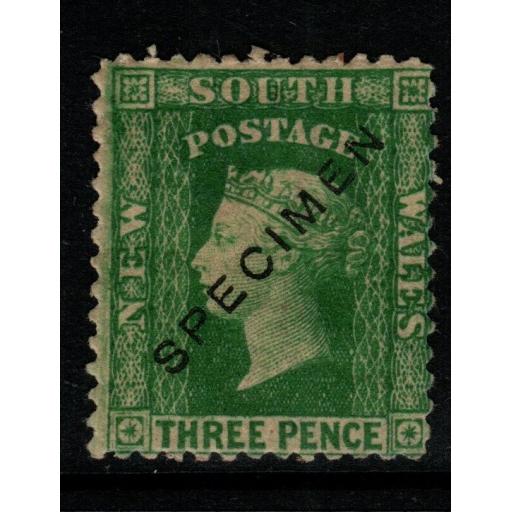 NEW SOUTH WALES SG139s 1860 3d YELLOW-GREEN SPECIMEN TONED MTD MINT