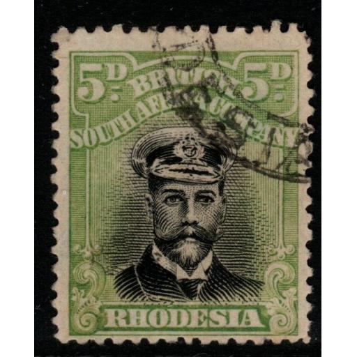 RHODESIA SG263 1913-9 5d BLACK & PALE GREEN HEAD DIE IIIB USED