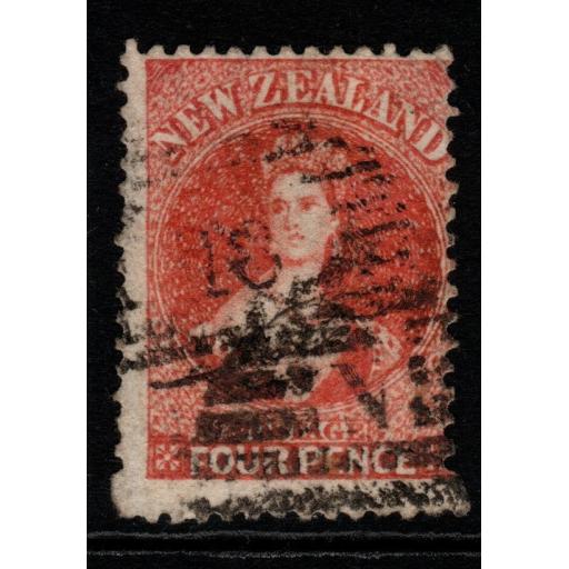 NEW ZEALAND SG119 1865 4d DEEP ROSE p12½ USED