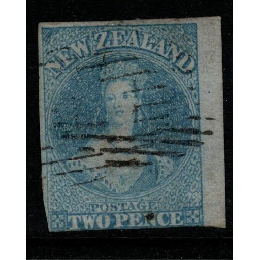 NEW ZEALAND SG5 1856 2d BLUE (3 MARGINS) USED