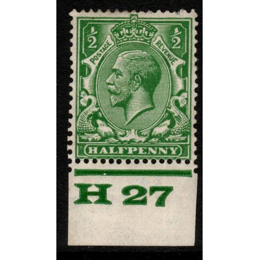 GB SGN33(1) 1924 ½d GREEN CONTROL H27(PERF) MTD MINT