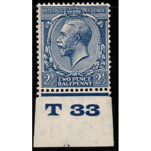 GB SG422 N37(2) 1924 2½d PALE BLUE CONTROL T33 MNH