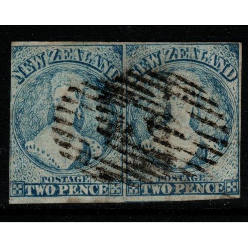 NEW ZEALAND SG37a 1863 2d MILKY BLUE PAIR USED