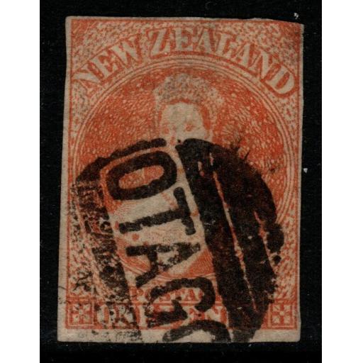 NEW ZEALAND SG33 1862 1d ORANGE-VERMILION (1 MARGIN) USED