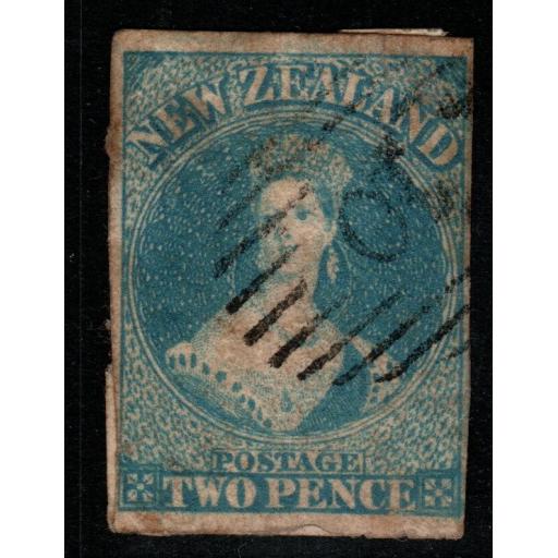 NEW ZEALAND SG9 1857 2d PALE BLUE (3 MARGINS) USED