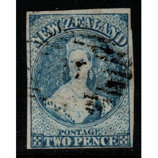 NEW ZEALAND SG38 1862 2d PALE BLUE (4 CLOSE MARGINS) USED