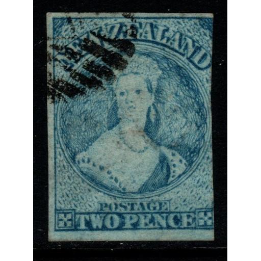 NEW ZEALAND SG98 1864 2d PALE BLUE (3 MARGINS) USED