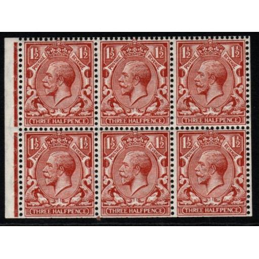 GB SGNB14 1924 1½d RED-BROWN WMK UPRIGHT BOOKLET PANE MTD MINT