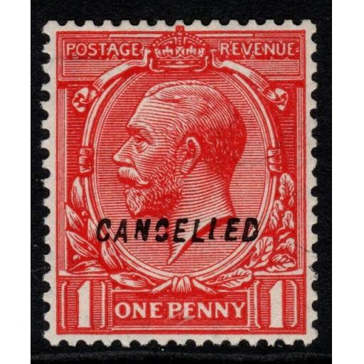 GB SGN34w 1924 1d SCARLET OVERPRINTED CANCELLED TYPE 28 WMK INVERTED MNH