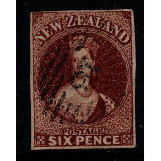 NEW ZEALAND SG43 1863 6d RED-BROWN(4 MARGINS) USED