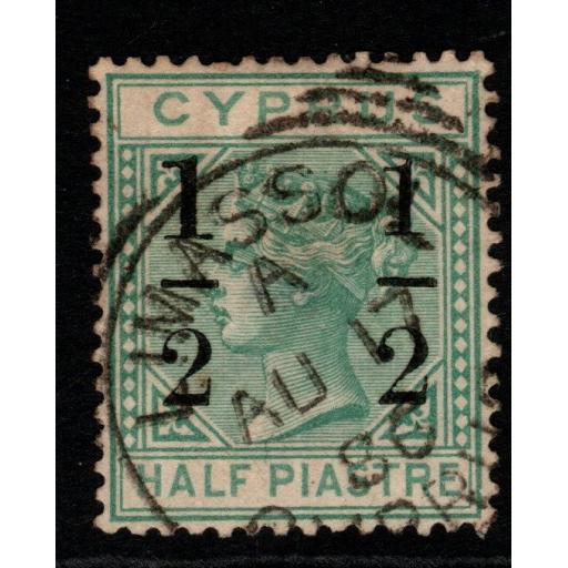 CYPRUS SG29a 1886 ½ on ½pi EMERALD GREEN WITH LARGE "1" AT LEFT USED