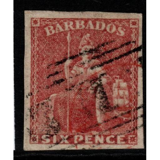BARBADOS SG11 1858 6d PALE ROSE-RED USED