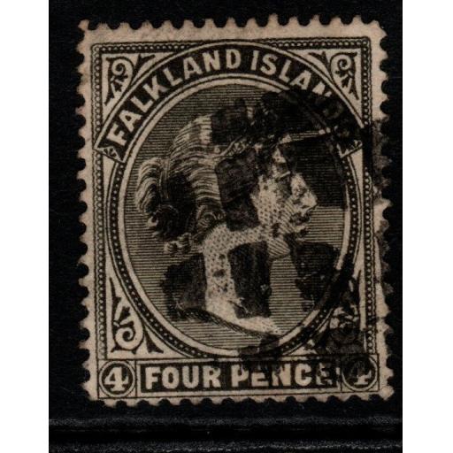 FALKLAND ISLANDS SG12x 1889 4d OLIVE GREY-BLACK WMK REVERSED USED