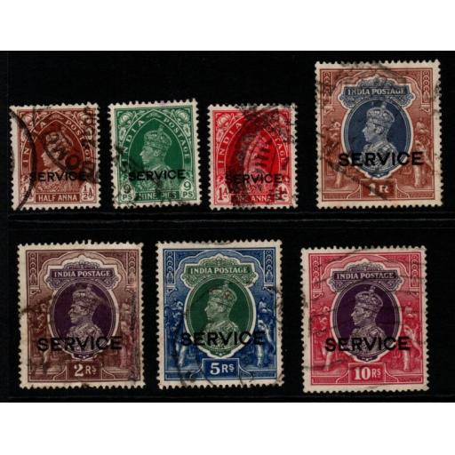 INDIA SGO132/8 1937-9 OFFICIAL SET USED