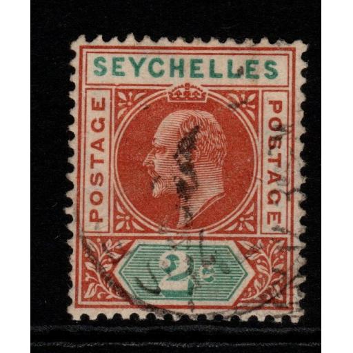SEYCHELLES SG60a 1906 2c CHESTNUT & GREEN "DENTED FRAME" FINE USED