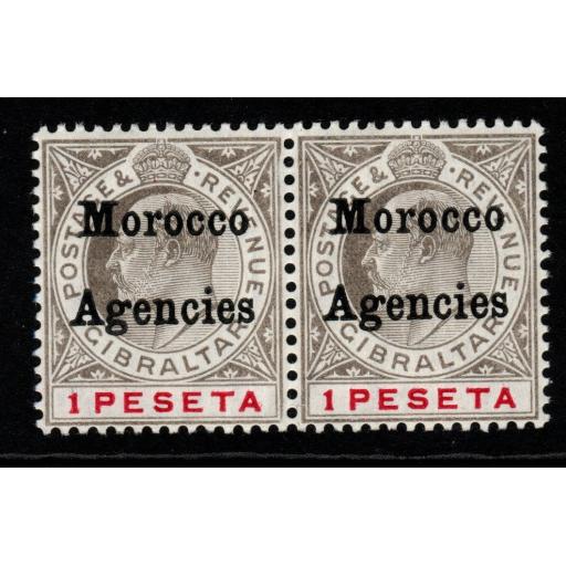 MOROCCO AGENCIES SG29 1905 1p BLACK & CARMINE PAIR MNH(DEALERS MARK ON REVERSE)