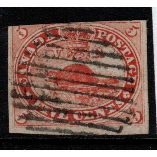 CANADA SG32var 1859 5c DEEP RED IMPERF SINGLE USED
