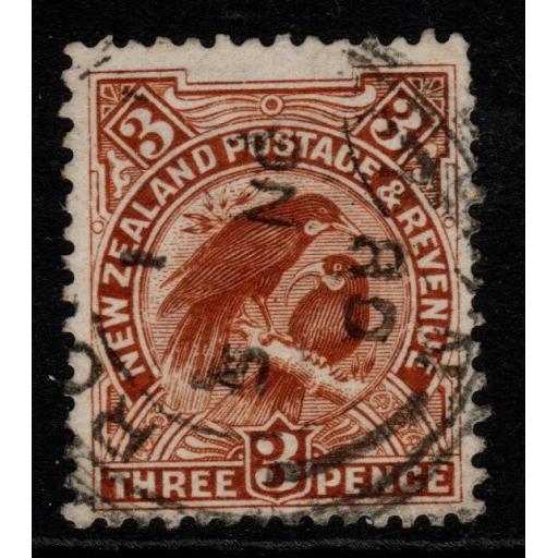 NEW ZEALAND SG378 1908 3d BROWN USED