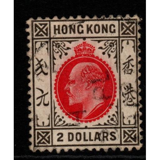 HONG KONG SG99 1910 $2 CARMINE-RED & BLACK FINE USED