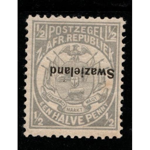 SWAZILAND SG4a 1892 ½d GREY p12½ OVERPRINT INVERTED THINNED MTD MINT