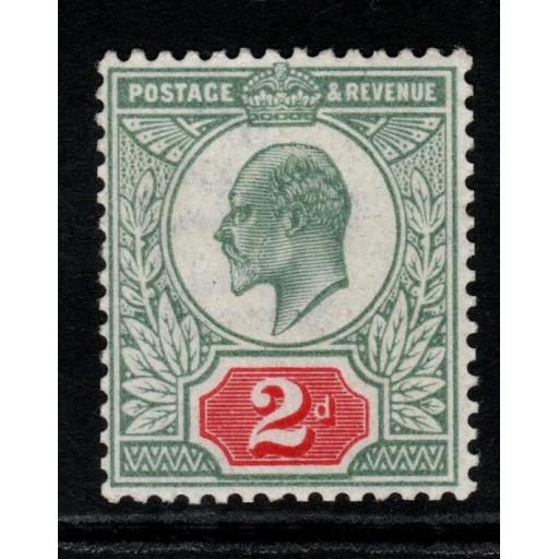 GB SG225 1902 2d YELLOWISH GREEN & CARMINE-RED MNH