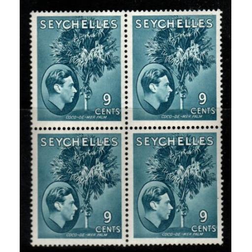 SEYCHELLES SG138a 1941 9c GREY-BLUE BLOCK OF 4 MNH
