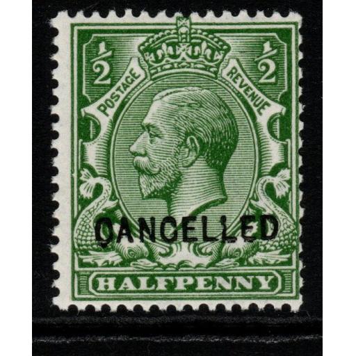 GB SGN14v 1913 ½d GREEN OVERPRINTED CANCELLED TYPE 24 MNH