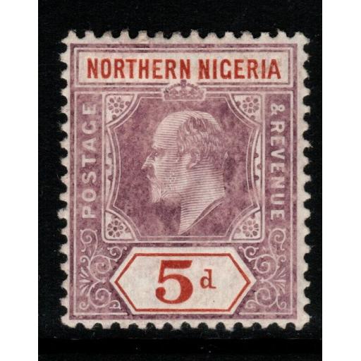NORTHERN NIGERIA SG24a 1907 5d DULL PURPLE & CHESTNUT CHALKY PAPER MTD MINT